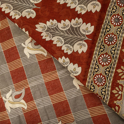 Sanskriti Vintage Gray-Brown Pure Cotton Saree Printed Sari 5+YD Craft Fabric