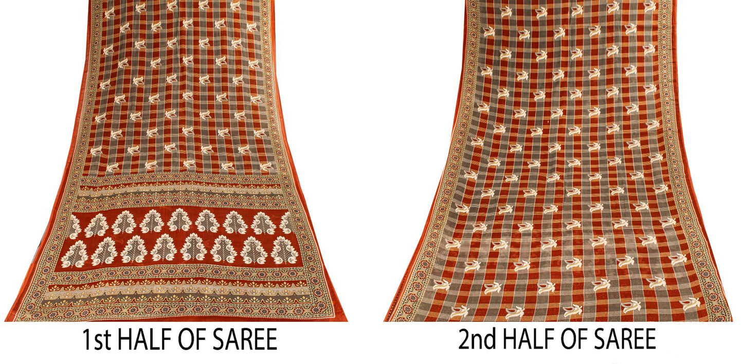 Sanskriti Vintage Gray-Brown Pure Cotton Saree Printed Sari 5+YD Craft Fabric