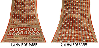 Sanskriti Vintage Gray-Brown Pure Cotton Saree Printed Sari 5+YD Craft Fabric