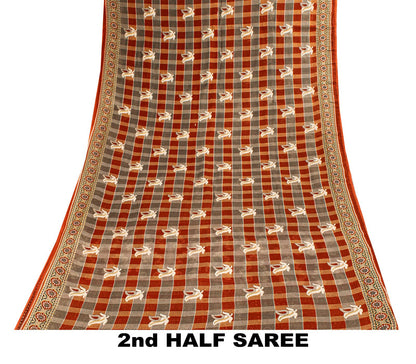 Sanskriti Vintage Gray-Brown Pure Cotton Saree Printed Sari 5+YD Craft Fabric