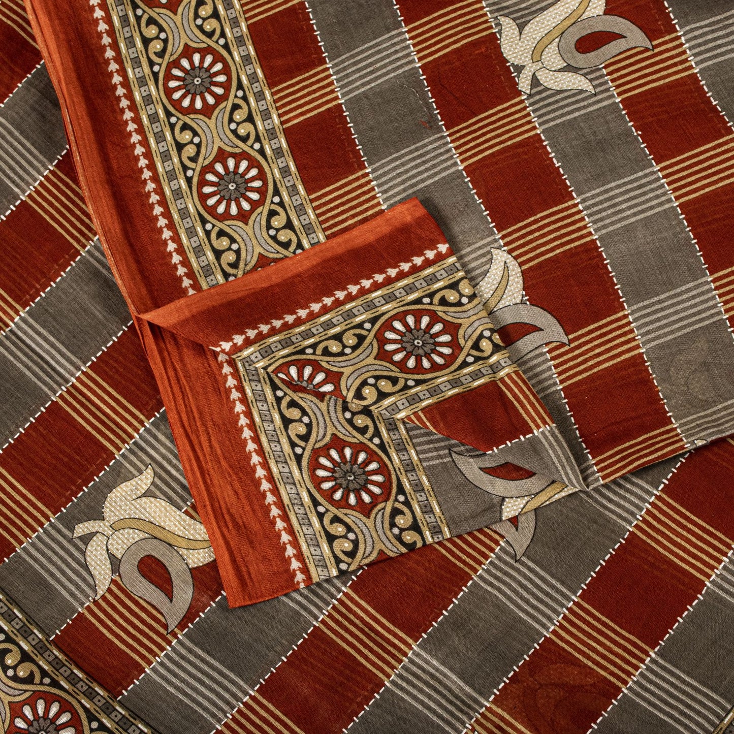 Sanskriti Vintage Gray-Brown Pure Cotton Saree Printed Sari 5+YD Craft Fabric