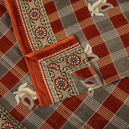 Sanskriti Vintage Gray-Brown Pure Cotton Saree Printed Sari 5+YD Craft Fabric