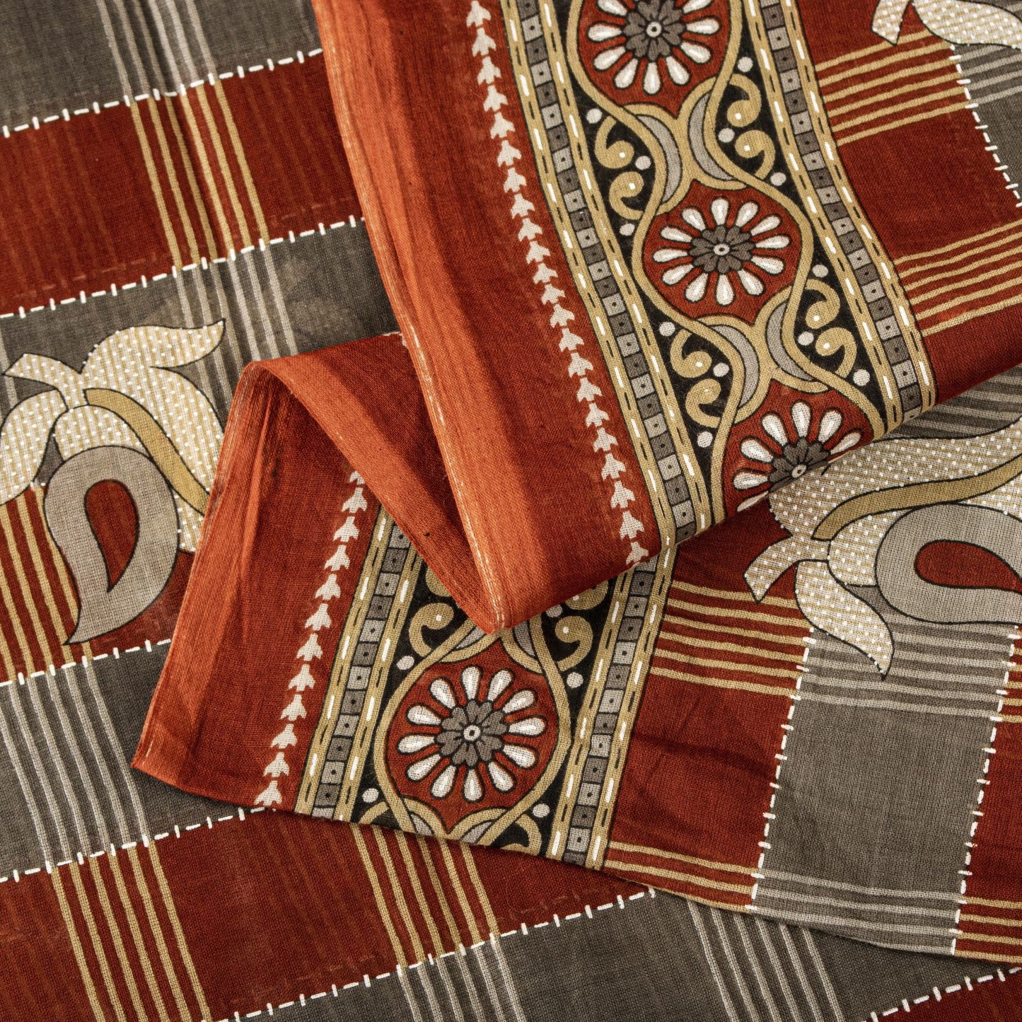 Sanskriti Vintage Gray-Brown Pure Cotton Saree Printed Sari 5+YD Craft Fabric