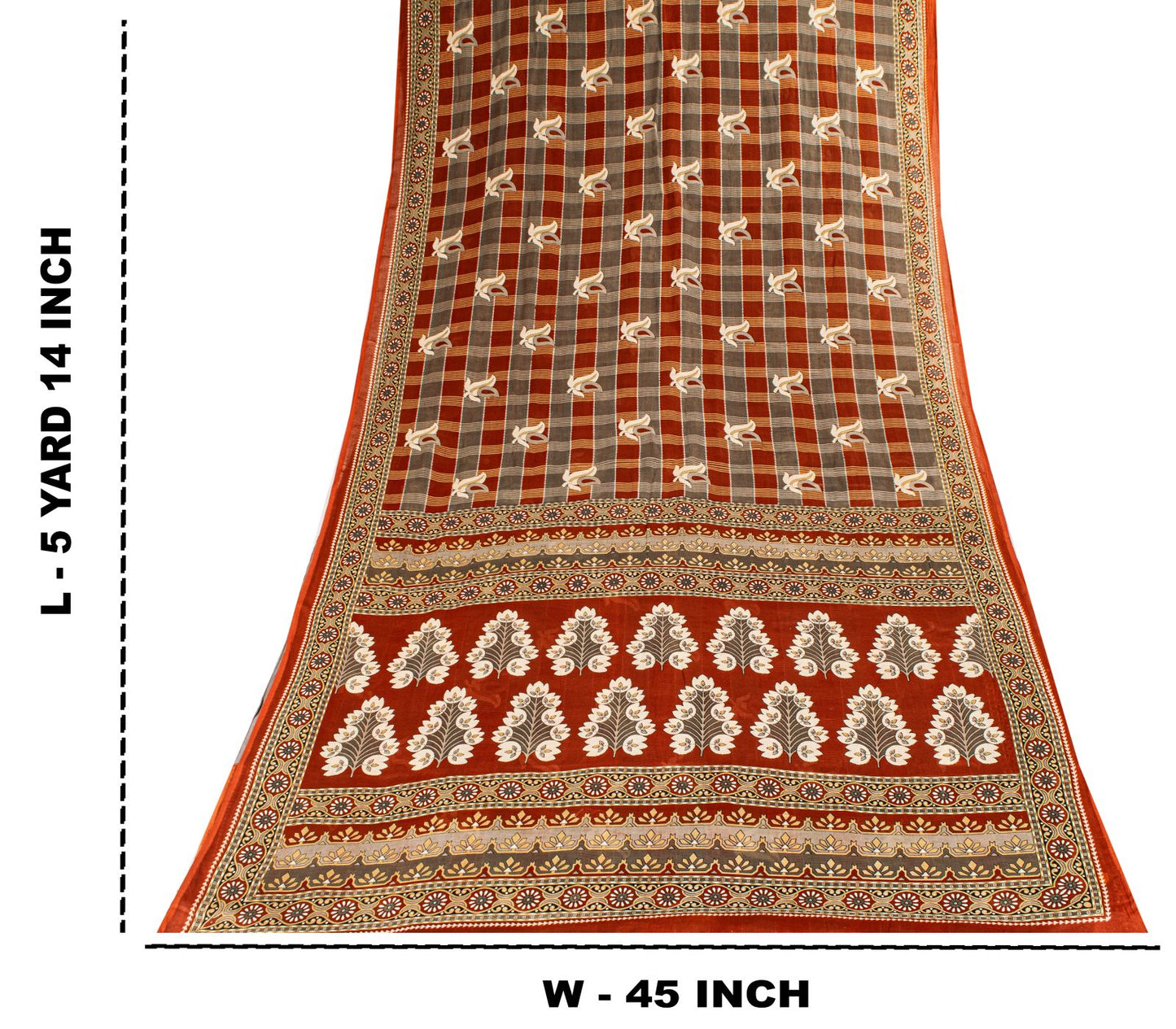 Sanskriti Vintage Gray-Brown Pure Cotton Saree Printed Sari 5+YD Craft Fabric