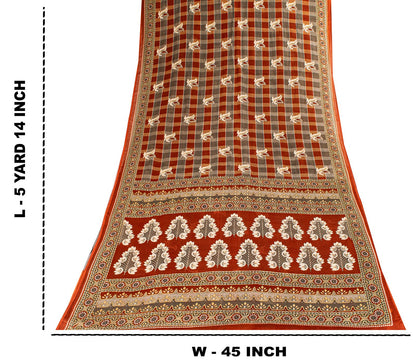 Sanskriti Vintage Gray-Brown Pure Cotton Saree Printed Sari 5+YD Craft Fabric