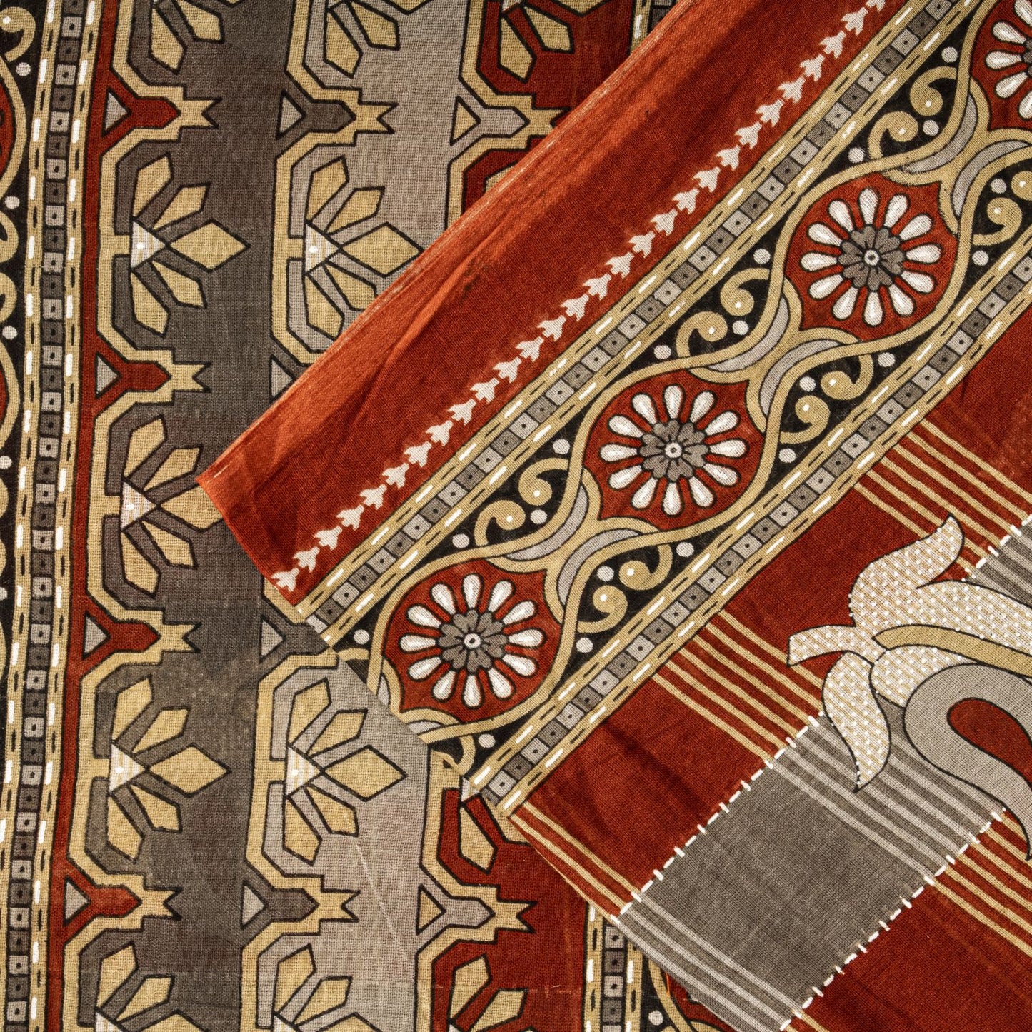 Sanskriti Vintage Gray-Brown Pure Cotton Saree Printed Sari 5+YD Craft Fabric