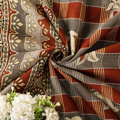 Sanskriti Vintage Gray-Brown Pure Cotton Saree Printed Sari 5+YD Craft Fabric