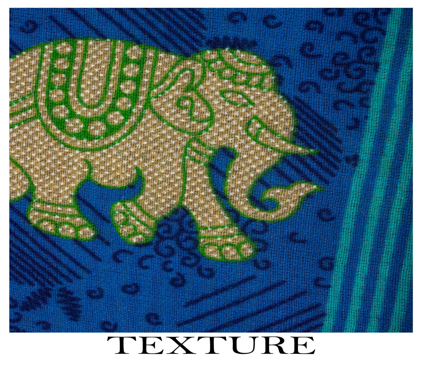 Vintage Saree Blue-Green 100% Pure Cotton Animal Printed Craft Fabric 5.5+Yard Sari