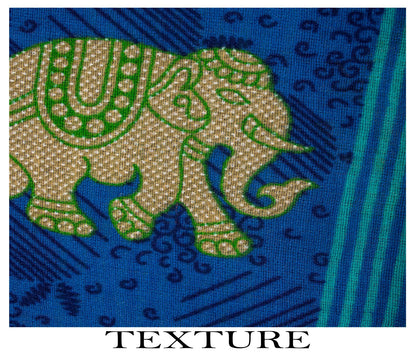 Vintage Saree Blue-Green 100% Pure Cotton Animal Printed Craft Fabric 5.5+Yard Sari