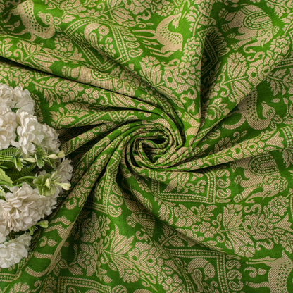 Vintage Saree Blue-Green 100% Pure Cotton Animal Printed Craft Fabric 5.5+Yard Sari