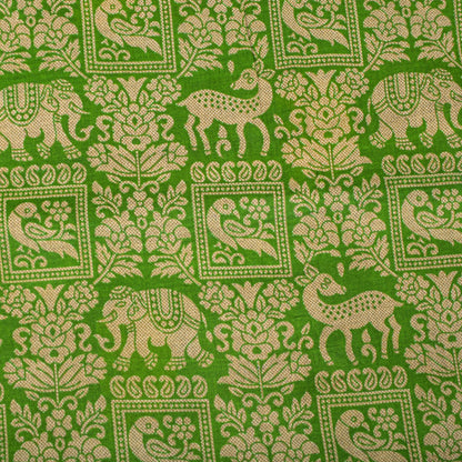 Vintage Saree Blue-Green 100% Pure Cotton Animal Printed Craft Fabric 5.5+Yard Sari