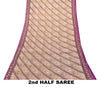 Sanskriti Vintage Beige-Purple Pure Cotton Saree Leaf Print Sari 5.5YD Fabric