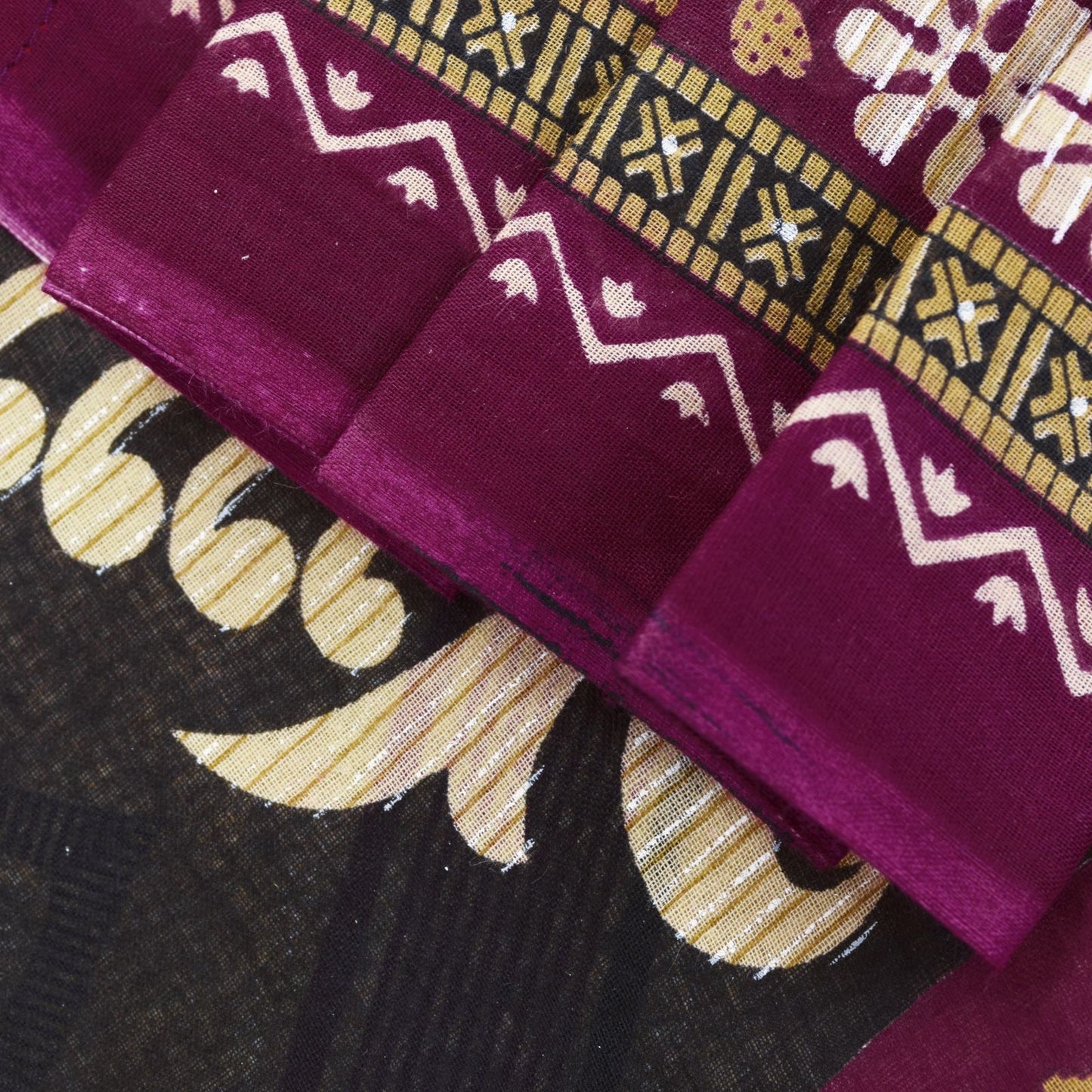 Sanskriti Vintage Beige-Purple Pure Cotton Saree Leaf Print Sari 5.5YD Fabric