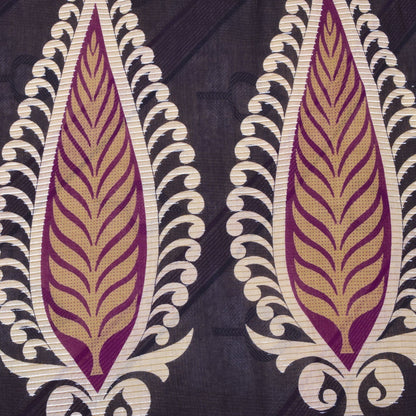Sanskriti Vintage Beige-Purple Pure Cotton Saree Leaf Print Sari 5.5YD Fabric