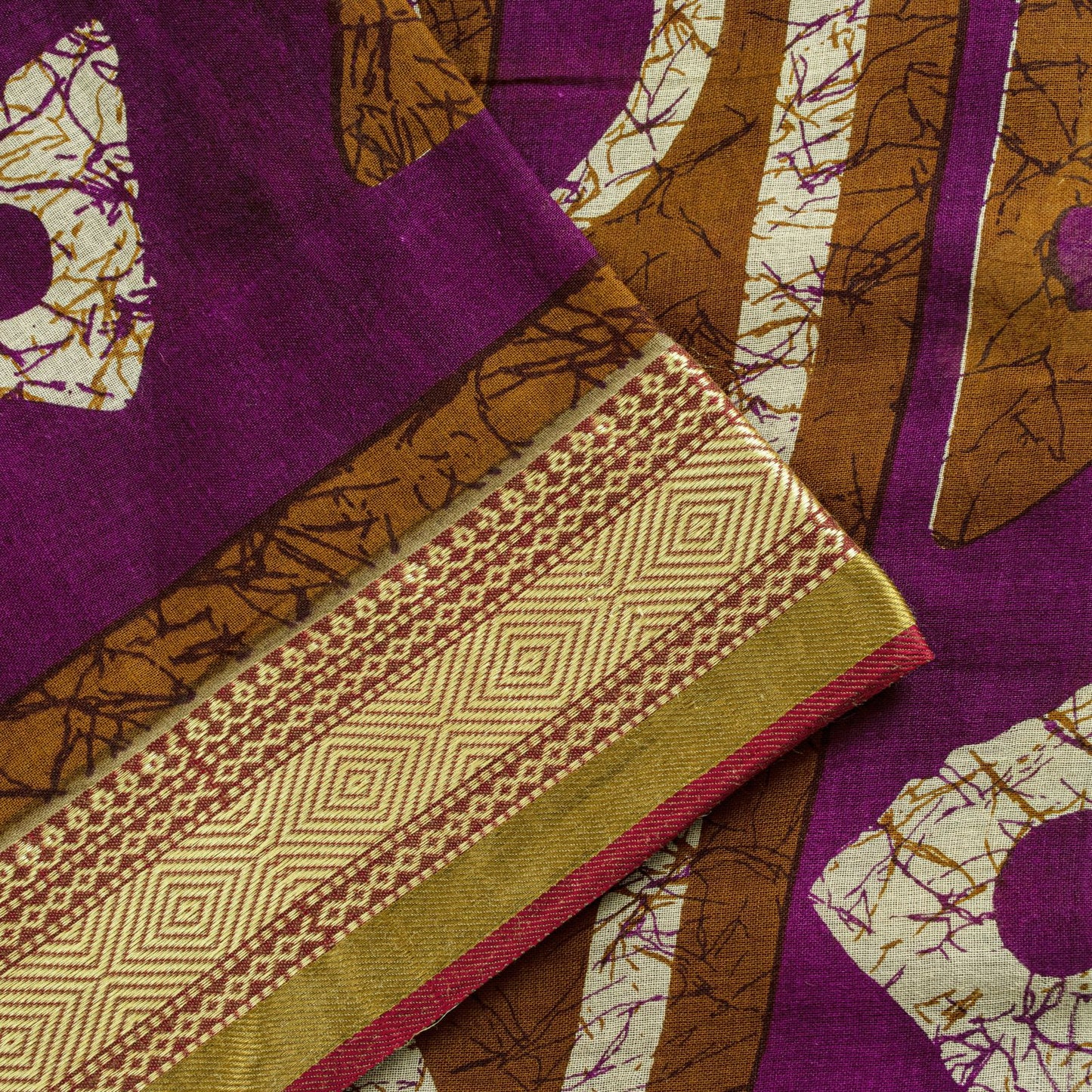 Sanskriti Vintage Purple Pure Cotton Saree Geometric Batik Print Sari 5.5Y Craft