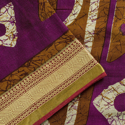 Sanskriti Vintage Purple Pure Cotton Saree Geometric Batik Print Sari 5.5Y Craft