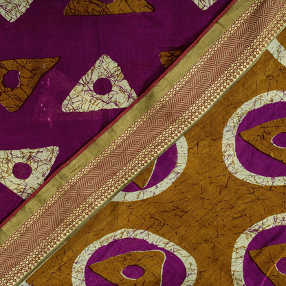Sanskriti Vintage Purple Pure Cotton Saree Geometric Batik Print Sari 5.5Y Craft