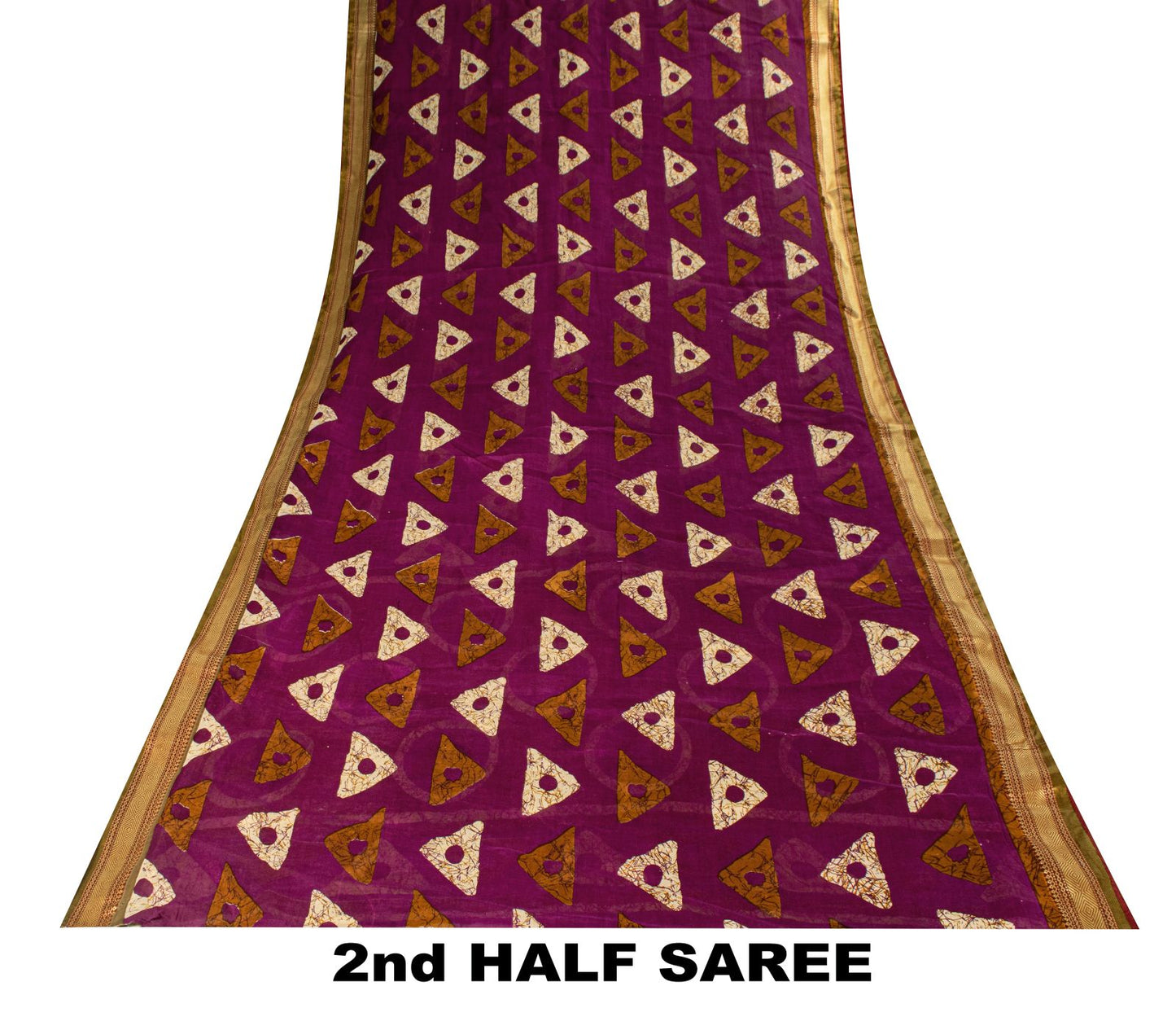Sanskriti Vintage Purple Pure Cotton Saree Geometric Batik Print Sari 5.5Y Craft