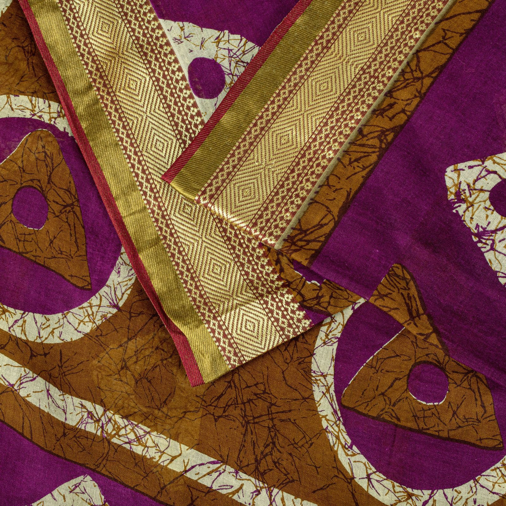 Sanskriti Vintage Purple Pure Cotton Saree Geometric Batik Print Sari 5.5Y Craft