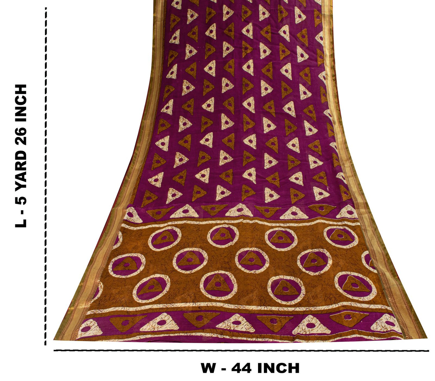 Sanskriti Vintage Purple Pure Cotton Saree Geometric Batik Print Sari 5.5Y Craft