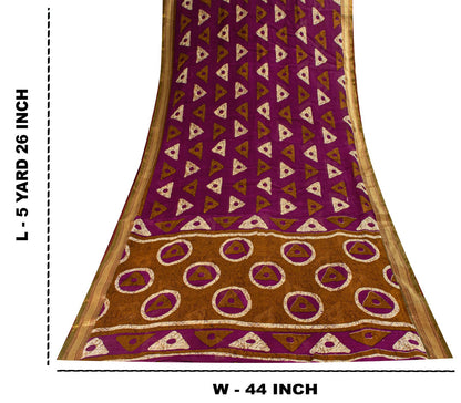 Sanskriti Vintage Purple Pure Cotton Saree Geometric Batik Print Sari 5.5Y Craft