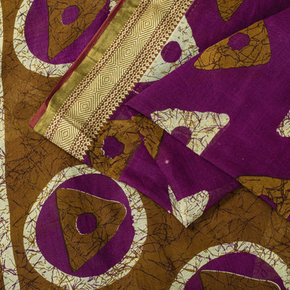 Sanskriti Vintage Purple Pure Cotton Saree Geometric Batik Print Sari 5.5Y Craft