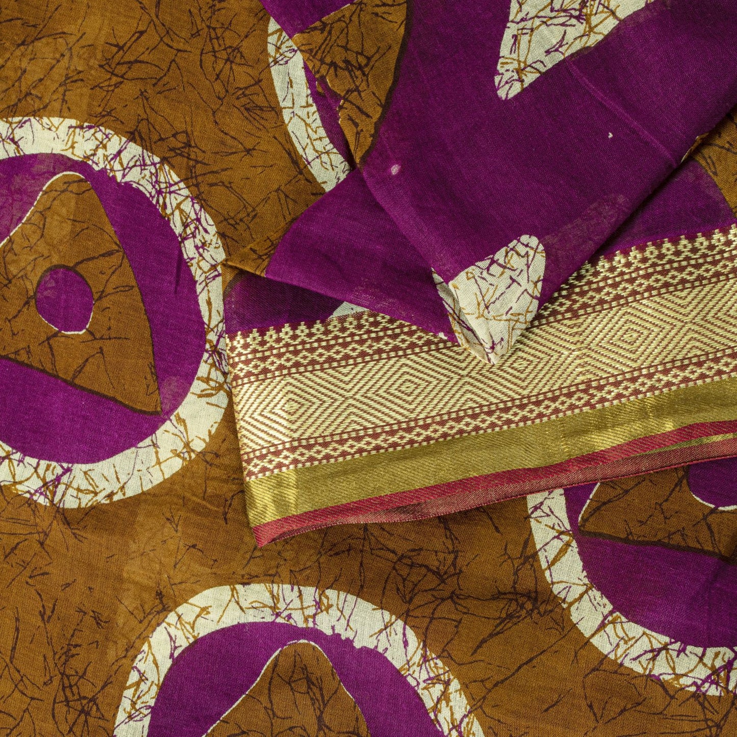 Sanskriti Vintage Purple Pure Cotton Saree Geometric Batik Print Sari 5.5Y Craft