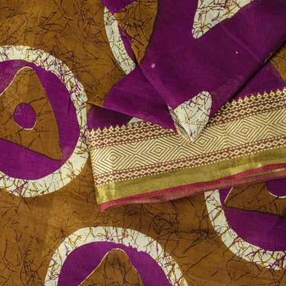 Sanskriti Vintage Purple Pure Cotton Saree Geometric Batik Print Sari 5.5Y Craft
