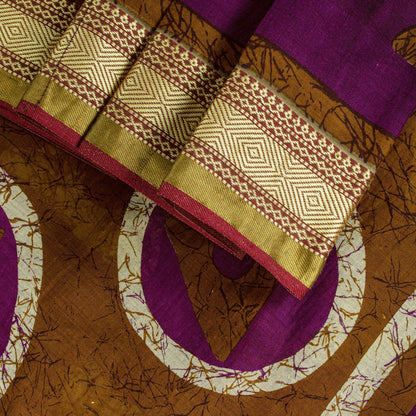 Sanskriti Vintage Purple Pure Cotton Saree Geometric Batik Print Sari 5.5Y Craft