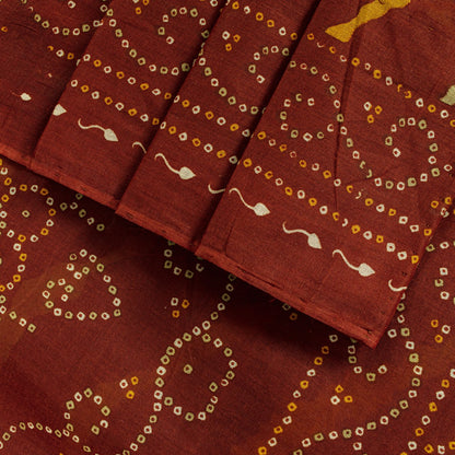 Sanskriti Vintage Brown Pure Cotton Saree Bandhani Leheria Print Sari 5.5Y Craft