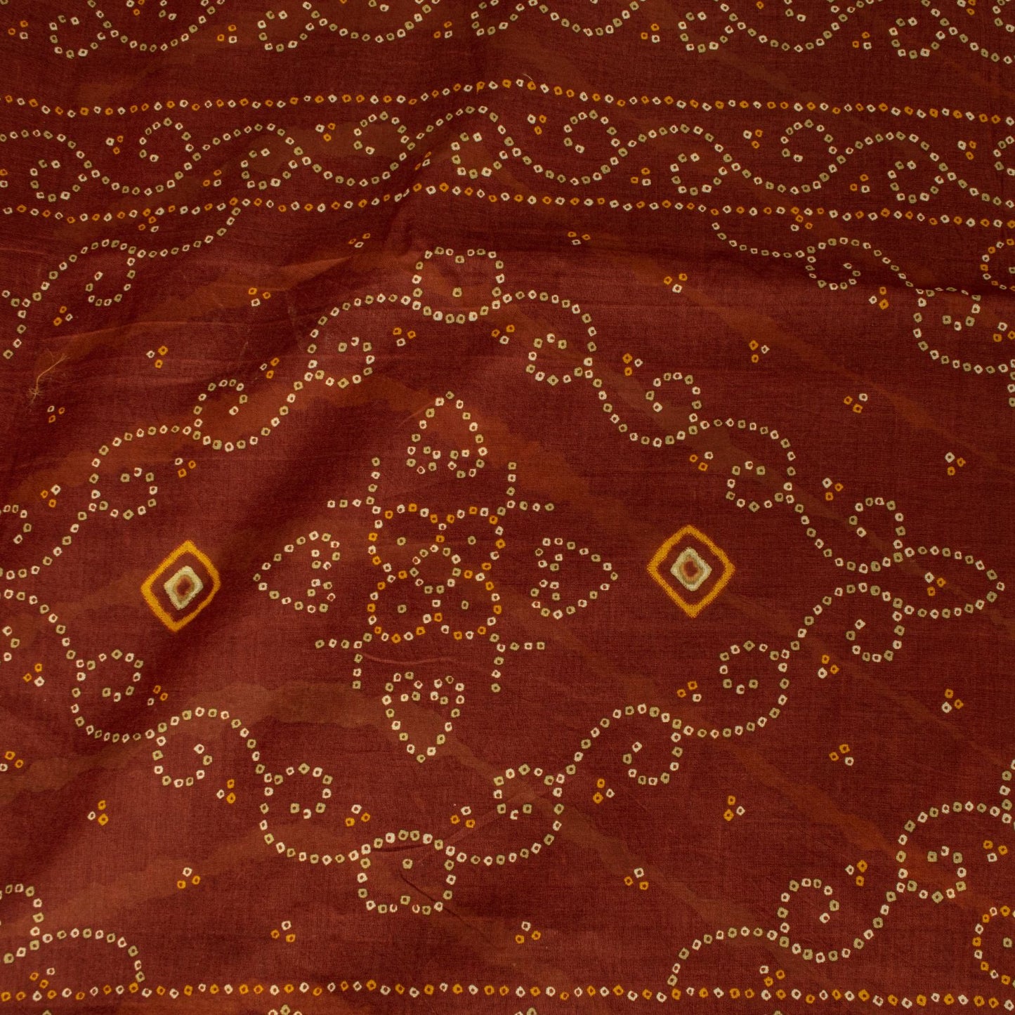 Sanskriti Vintage Brown Pure Cotton Saree Bandhani Leheria Print Sari 5.5Y Craft