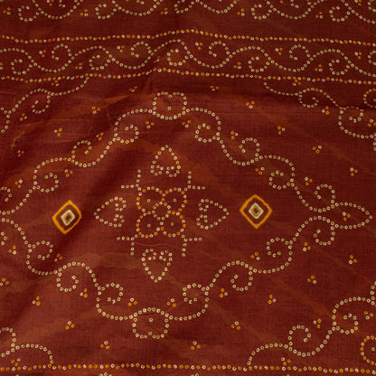 Sanskriti Vintage Brown Pure Cotton Saree Bandhani Leheria Print Sari 5.5Y Craft