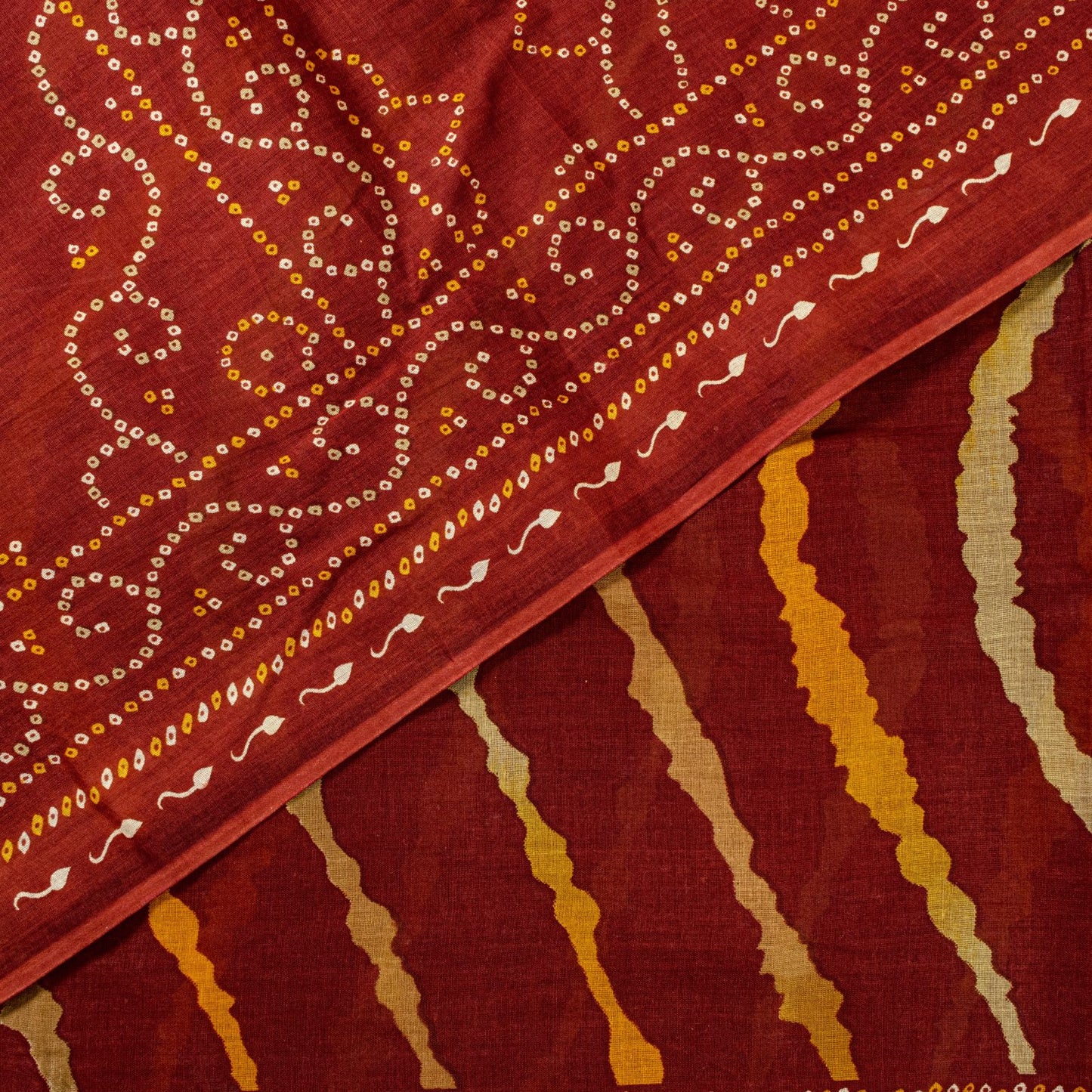 Sanskriti Vintage Brown Pure Cotton Saree Bandhani Leheria Print Sari 5.5Y Craft