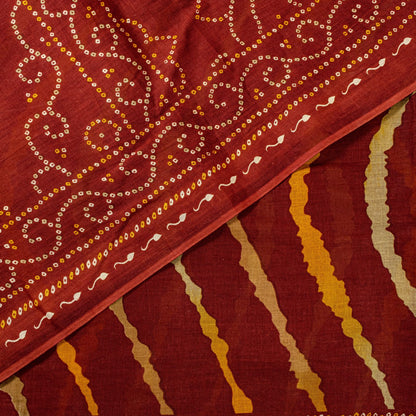 Sanskriti Vintage Brown Pure Cotton Saree Bandhani Leheria Print Sari 5.5Y Craft