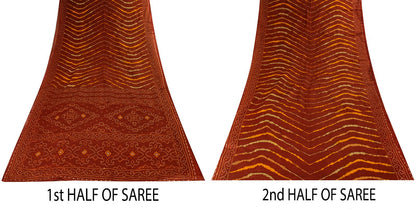 Sanskriti Vintage Brown Pure Cotton Saree Bandhani Leheria Print Sari 5.5Y Craft