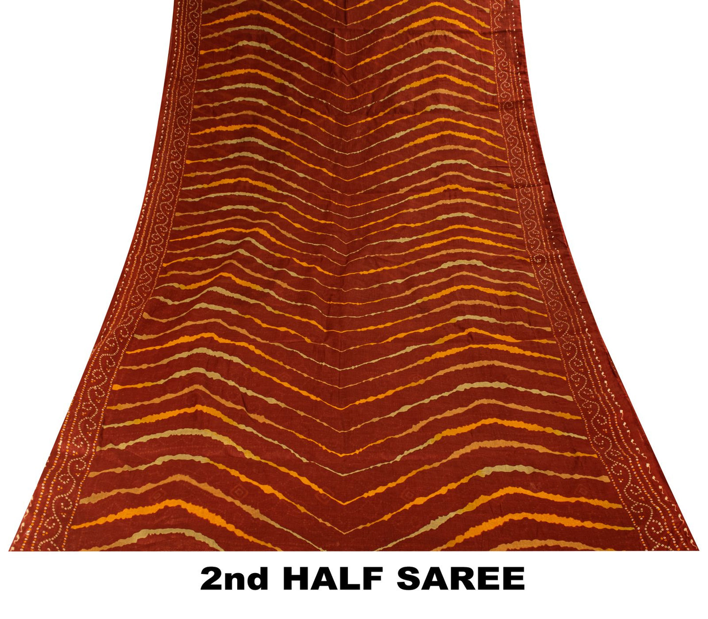 Sanskriti Vintage Brown Pure Cotton Saree Bandhani Leheria Print Sari 5.5Y Craft