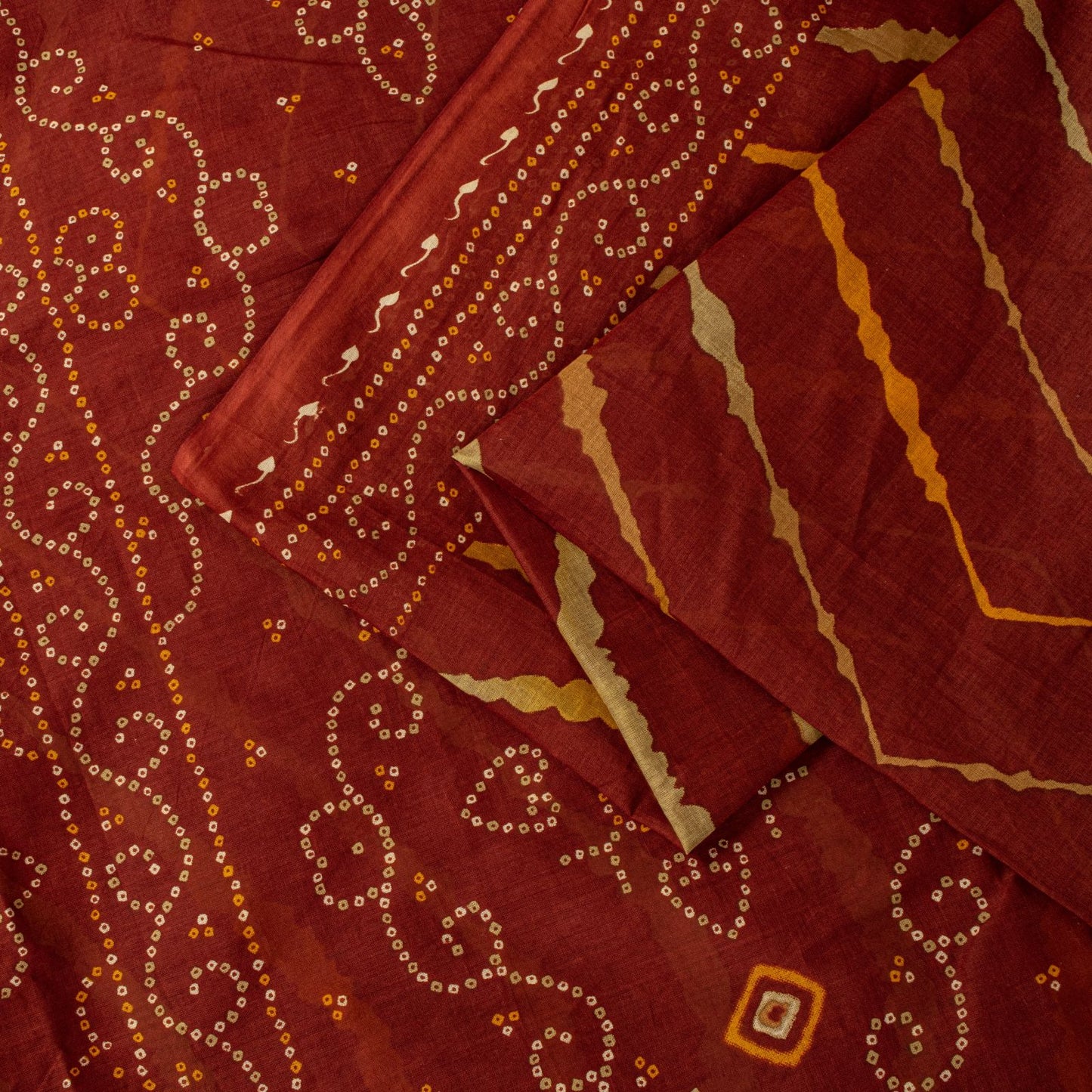 Sanskriti Vintage Brown Pure Cotton Saree Bandhani Leheria Print Sari 5.5Y Craft