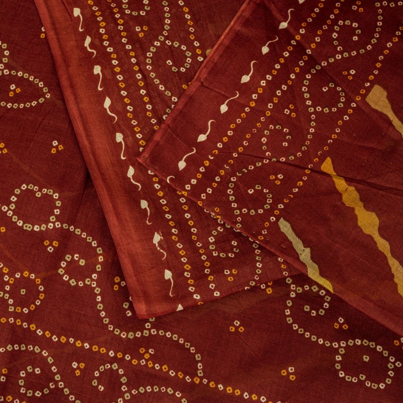 Sanskriti Vintage Brown Pure Cotton Saree Bandhani Leheria Print Sari 5.5Y Craft