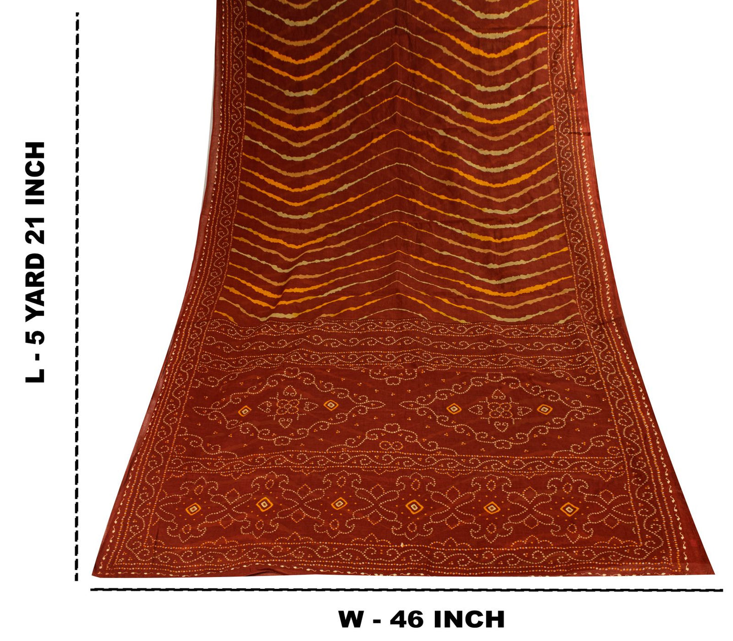 Sanskriti Vintage Brown Pure Cotton Saree Bandhani Leheria Print Sari 5.5Y Craft