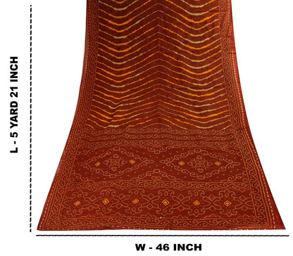Sanskriti Vintage Brown Pure Cotton Saree Bandhani Leheria Print Sari 5.5Y Craft