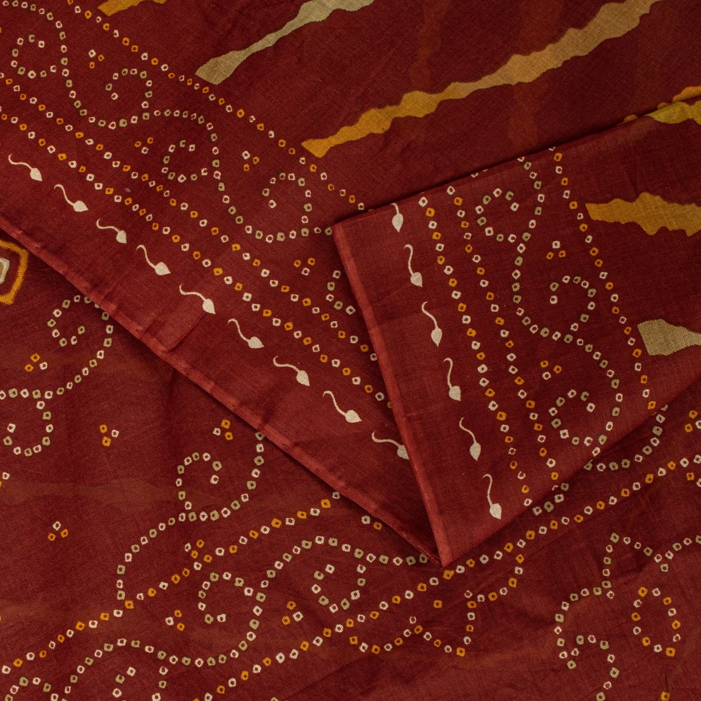 Sanskriti Vintage Brown Pure Cotton Saree Bandhani Leheria Print Sari 5.5Y Craft