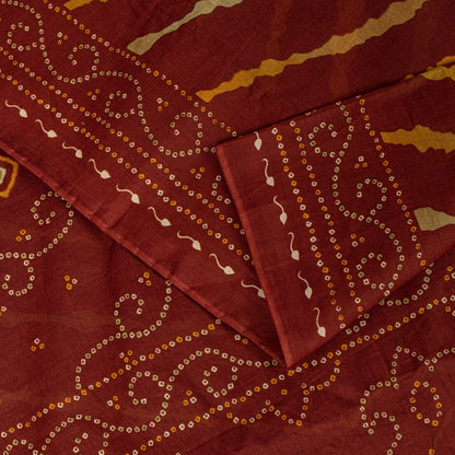 Sanskriti Vintage Brown Pure Cotton Saree Bandhani Leheria Print Sari 5.5Y Craft