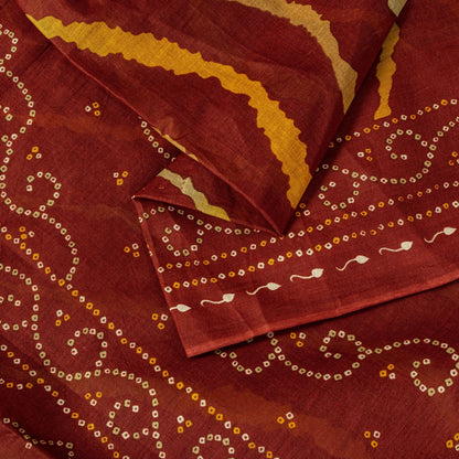 Sanskriti Vintage Brown Pure Cotton Saree Bandhani Leheria Print Sari 5.5Y Craft