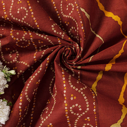 Sanskriti Vintage Brown Pure Cotton Saree Bandhani Leheria Print Sari 5.5Y Craft