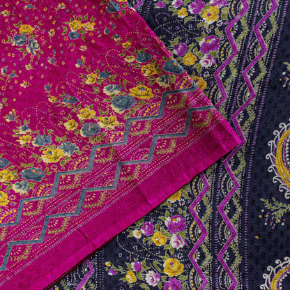Sanskriti Vintage Pink Pure Cotton Woven Saree Floral Paisley Print Sari 5.5YD