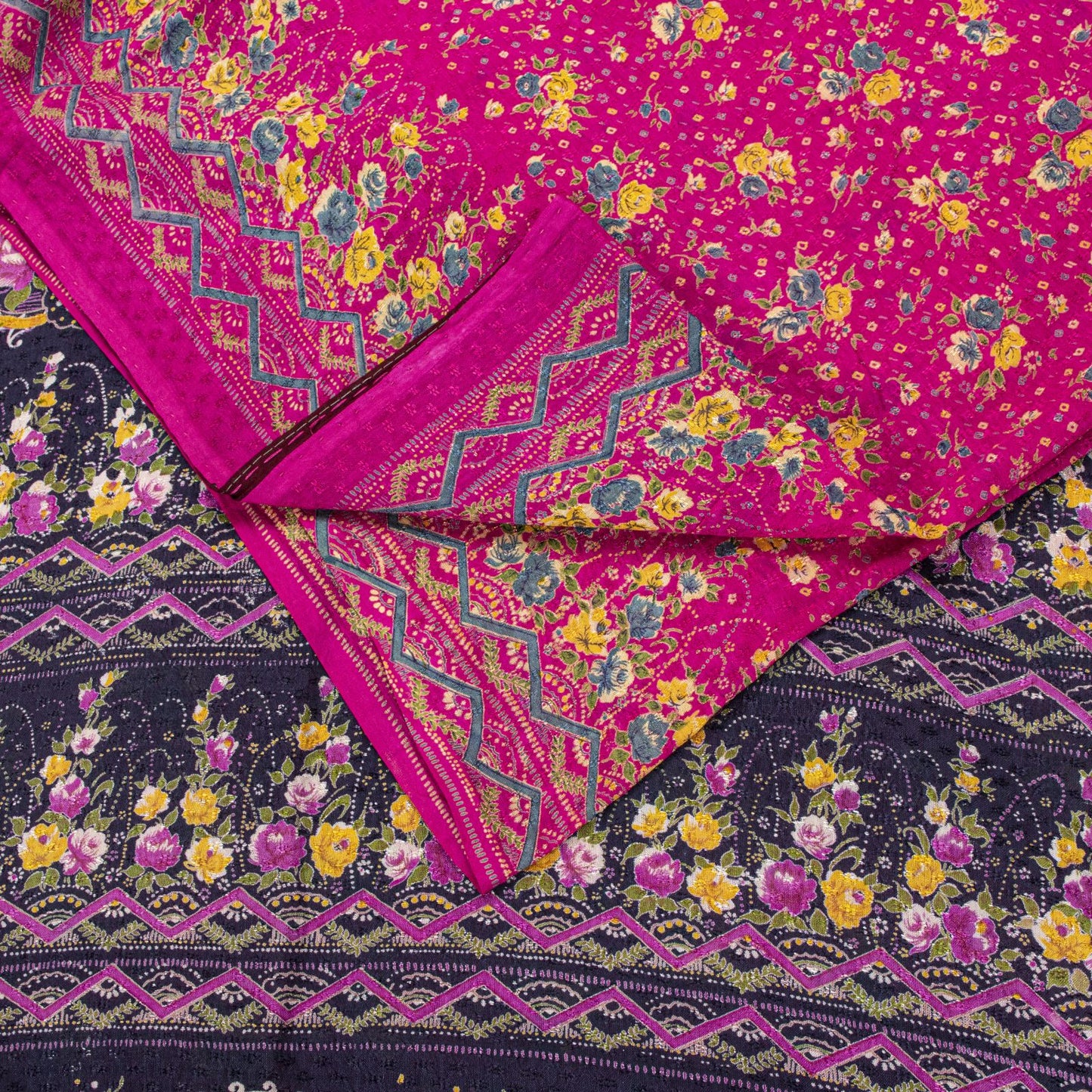 Sanskriti Vintage Pink Pure Cotton Woven Saree Floral Paisley Print Sari 5.5YD