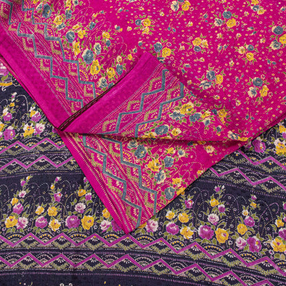 Sanskriti Vintage Pink Pure Cotton Woven Saree Floral Paisley Print Sari 5.5YD