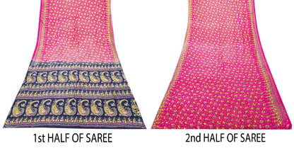 Sanskriti Vintage Pink Pure Cotton Woven Saree Floral Paisley Print Sari 5.5YD