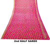 Sanskriti Vintage Pink Pure Cotton Woven Saree Floral Paisley Print Sari 5.5YD