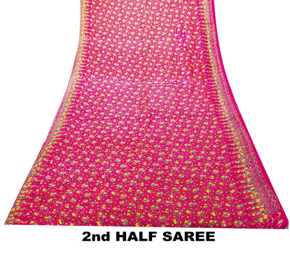 Sanskriti Vintage Pink Pure Cotton Woven Saree Floral Paisley Print Sari 5.5YD